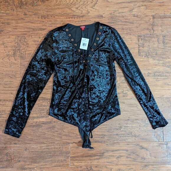 Guess Natalia crushed velvet bodysuit L NEW - Picture 2 of 5